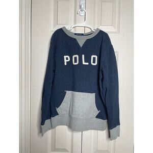Polo Ralph Lauren Boys Pop Over Sweatshirt Sweater Size Medium 8 Navy Blue